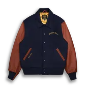 THE ALBANY ANNIVERSARY JACKET - Navy Melton Wool/Mahogany Leather Classic Fit