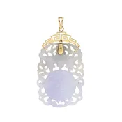 13K Gold Vintage Carved Lavender Jadeite Pendant