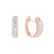 Baguette & Round Shaped Diamond Huggie Hoop Earrings