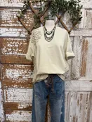 Cream Top with Crochet Flower Detail