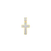 [1.0 inch] Diamond Two-Tone Cross Convex Pendant (14K)