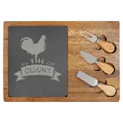 Custom Acacia Wood/Slate Rectangle Cheese Set with Three Tools
