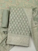Aqua Green Banarasi Chanderi Unstitched Dress Material