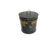 Antique Toleware Tin, Featuring Hinged Lid, Center Ring Handle, with Swing Arm Latch — White Barn Antiques