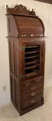 Harvard Co. Oak Dental Cabinet Model #121X w/ Roll Top  Section & Swing-out Trays