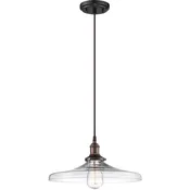 1-Light 14 in. Vintage Pendant in Rustic Bronze Finish with Clear Glass Shade with Vintage Lamp Included