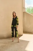 Black/Multi Silky Knit Floral Print Culotte Pants Style 251189