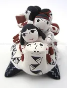Cochiti Vangie Suina Small Handmade and Hand Painted Turtle Figurine with Five Children