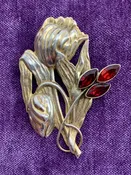 1940’S Floral Brooch with Red Faceted Stones
