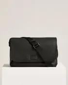 BLACK GRAINED STAG-LEATHER SHOULDER BAG