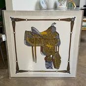 SOLD- Gucci Saddle Design Silk Scarf in Custom Plexiglass Frame — Wolf Hall Antiques
