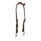 2074-SUN 5/8" Wave one ear headstall golden leather sunflower tooling with background paint