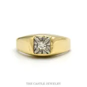 0.15ct Round Brilliant Solitaire Ring with Illusion Setting and Polished Sides in 14k Yellow Gold