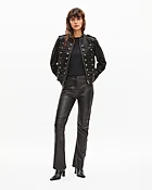 Blouson en cuir style officier noir