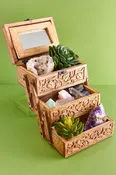 Carved Floral Three-Tiered Box