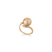 Golden Brown Baroque Indonesian Pearl and Diamond Ring in 18K Yellow Gold