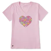 Women's Candy Heart Short Sleeve Crusher Vee