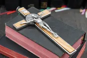 7.5'' Olive Wood Inlay St. Benedict Wall Crucifix