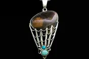 Alena Zena Simbercite and Turquoise Spiderweb Pendant, Item# AZ-58