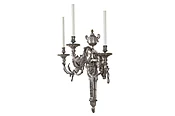 Antique Silvered Bronze L.XVI Style Three Light Sconce With Masks