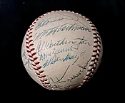 1956 Giants Team Signed Baseball with Willie Mays — The Bullpen Sports Collectibles