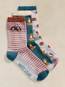 3PK Woodland Animals Socks in purple multi