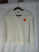 1970's Clemson Ladies Small Cream Acrylic Sweater with Orange Clemson Paw Print