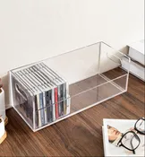 Clear Acrylic Stackable CD Holder Rack with Cutout Carrying Handles, Jewel Case Display Crate