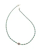Emerald Enamel and Gold Chain With CZ Solitaire Necklace