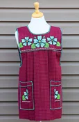 Burgundy Plaid Cross-Stitch Embroidered Apron