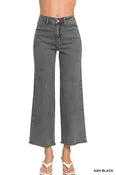 ACID WASHED FRAYED CUTOFF HEM STRAIGHT WIDE DENIM