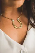 18" 18K Gold Plated Horse Shoe Necklace with Rhinestone Accents