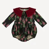 long sleeve wide collar button bubble | red foxglove | organic cotton gauze