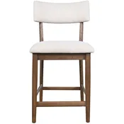 Beck Split Back Counter Stool in Chestnut Brown Wood & Neutral Fabric (Set of 2)
