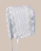 Baby Girls White Silk Christening Baptism Hat with Pin Tucking and Lace Trim