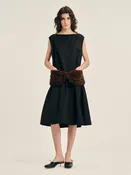 Boxy Peplum Faux Fur Bow Detail Dress