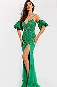 Beaded Gown with Puff Sleeves 39615