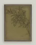 Leaves On Green Framed Antique Art, 11x15"
