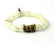 CHERYL DUFAULT African Glass and Brass Beaded Stretch Bracelet