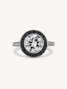 Art Deco 1.60 Transitional Cut Diamond Onyx Target Vintage Engagement Ring, France