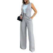 Casual Suit Set Women Tracksuit Wide Leg Pants Suit Vest Solid Color Tracksuit Elegant Lady Baggy Pants Two Pieces Set