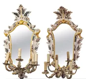 PAIR OF ITALIAN CERAMIC AND TOLE SCONCES