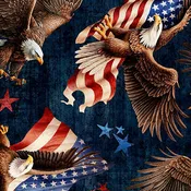 1776 – American Eagle & Flag Toss | Dark Navy | Cotton Quilting Fabric