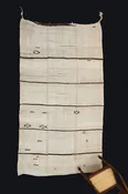 Medium Broad Woven Light Colored Hemp Carpet with 5 Chocolate Stripes and Floating Medallions....................(5' 7" x 10' 10")
