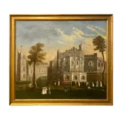 18th Century English Painting of A Castle Oil on Canvas