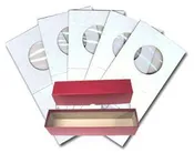 1.5x1.5 Cardboard Coin Holders for Half Dollars, 30.6mm or 1.204" with Triple Row Red Storage Box