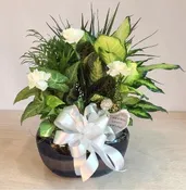 12" CERAMIC WITH BOW, FLOWERS & ANGEL