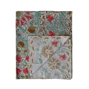 Throw Blanket Stonewashed Cotton Voile Suzani Pattern Kantha Stitch