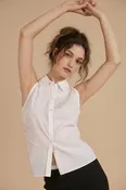 Elan Sleeveless Collar Button Up Top