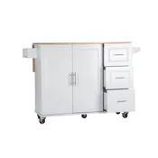 Wholesale Lovtimber Kitchen Island Cart with Storage Cabinet, Extensible Rubber Wood Tabletop, Adjustable Shelf, 3 Big Drawers, Spice Rack, Towel R...